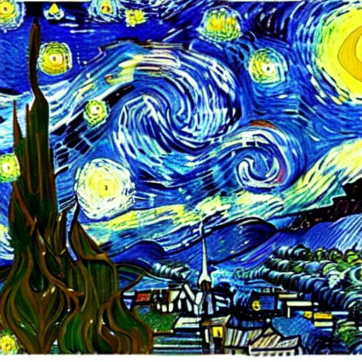 Prompt: a beautiful morning with clear skies.. in the style of starry night by vincent van gogh