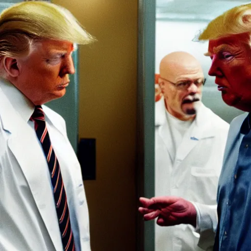 Image similar to donald trump meeting walter white in a laboratory