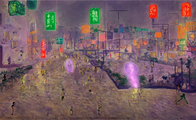 Image similar to people with posters and a huge spiral - shaped white luminous attractor is floating on the horizon near chinese street, concept art, art for the game, professional lighting, by henri matisse