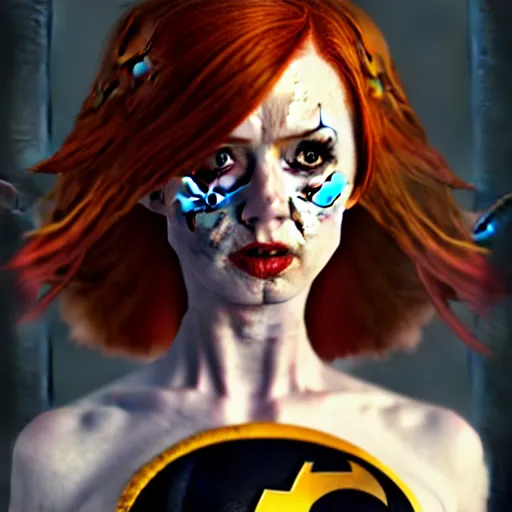 Prompt: Karen Gillan Batgirl, redhead, full body Batgirl ripped costume with cape, no mask, bruised and bloody face, symmetrical face symmetrical eyes, dark alleyway, illustration, artstation, cinematic lighting, hyperdetailed, cgsociety, 8k, high resolution, Charlie Bowater, Tom Bagshaw, Norman Rockwell, insanely detailed and intricate