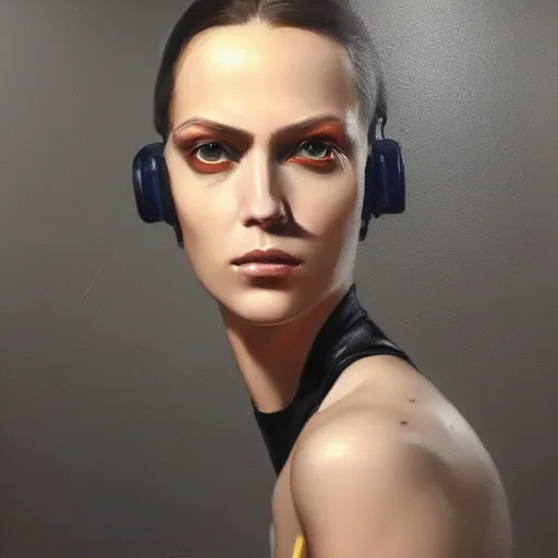 Image similar to cyberpunk cyborg fashion model portrait, hyperrealism oil painting, artstation