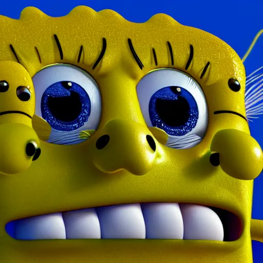 Prompt: ultrarealistic spongebob with fine skin details, pores, and vellus hairs