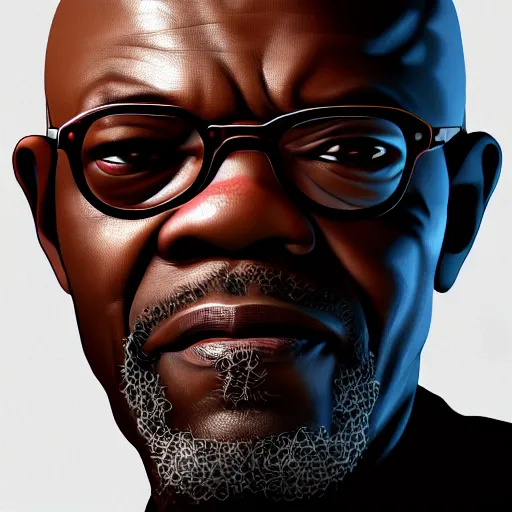 Image similar to Portrait of Samuel L. Jackson, highly detailed, ominous background, artstation, trending on ArtStation, by smile _zPRO