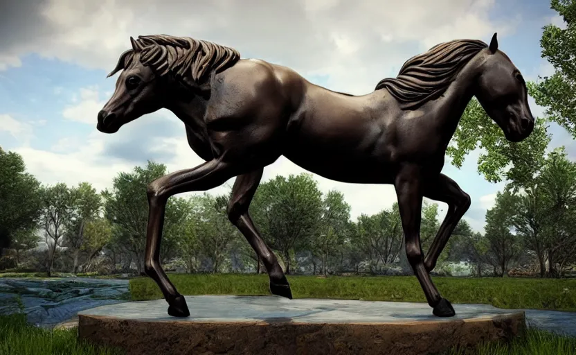 Prompt: Horse bronze statue, unreal engine, highly detailed