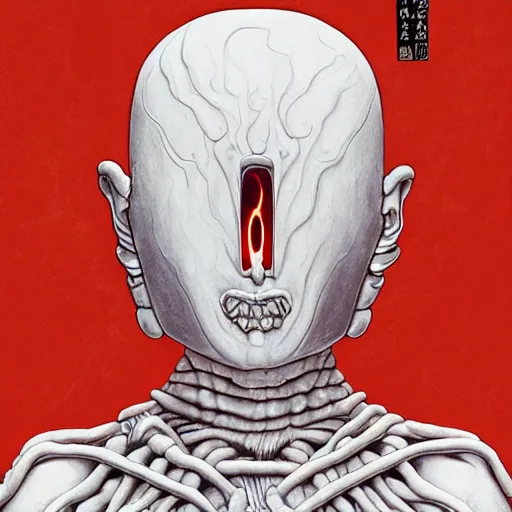 Image similar to naraka buddhist demon korean female, relaxed female alien, epic samurai warrrior, tubular creature, blood vessels, no face, dystopian surrealism, alex ries zdzisław beksinski, symmetrical long head, smooth marble surfaces, smooth marble surfaces, detailed ink illustration, detailed ink illustration, raiden metal gear, cinematic smooth stone, deep aesthetic