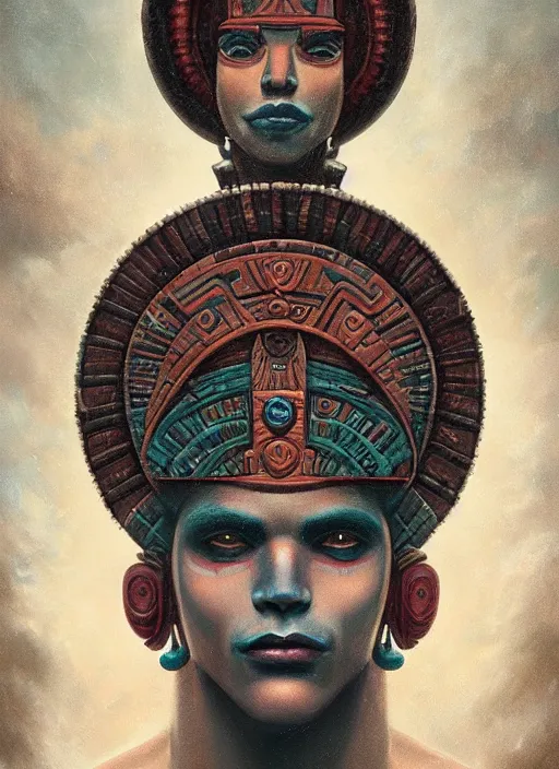 Prompt: portrait of tlaloc the aztec god of rain and thunder, by bogdan rezunenko and denys tsiperko and tom bagshaw