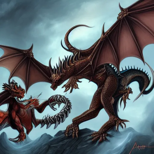 Image similar to a drawing of a dragon and a demon fighting, an illustration of by Anne Stokes, deviantart, fantasy art, d&d, grotesque, polycount