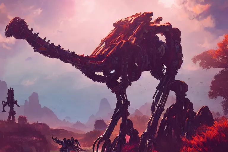 Image similar to tallneck machine mecanical creature robot of horizon forbidden west horizon zero dawn bioluminiscence global illumination ray tracing hdr fanart arstation by ian pesty and alena aenami artworks in 4 k