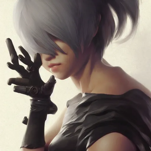 Image similar to 2B nier automata, anatomy, highly detailed, digital painting, artstation, concept art, Unreal Engine 5, 8K, art by art by artgerm and greg rutkowski and edgar maxence