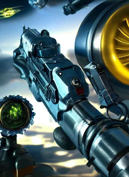 Prompt: a Raypunk depiction of a woman holding a raygun, UFOs in the background, octane render, subsurface scattering, life like, intricate detail, 4K HD