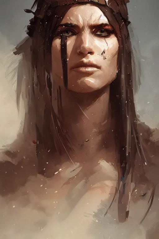 Image similar to portrait of a barbarian female, ultra sharp, very detailed, high quality focus by greg rutkowski and wlop