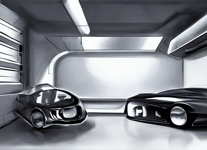 Prompt: an automobile in a studio, futuristic, art style by pablo carpio, car design by vergil exner, big engine and big wheels. full view, blank background.