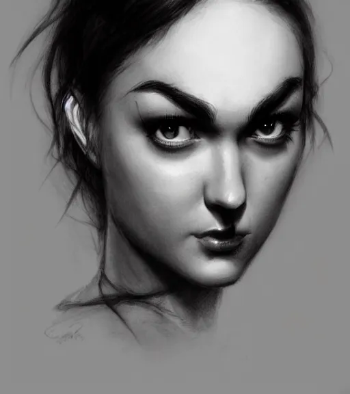 Image similar to sasha grey, beautiful piercing eyes, realistic face, black and white drawing, in the style of greg rutkowski, fantasy, amazing detail, epic, intricate, elegant, smooth, sharp focus