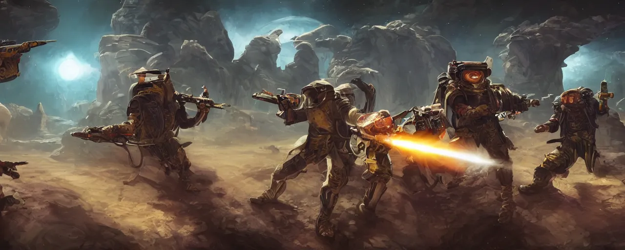 Image similar to fantasy epic monkey gunfight in space, laser guns, concept art, 4 k