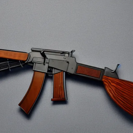 Image similar to A medium shot photograph of an AK-47 against a white background, 4k, ultra HD