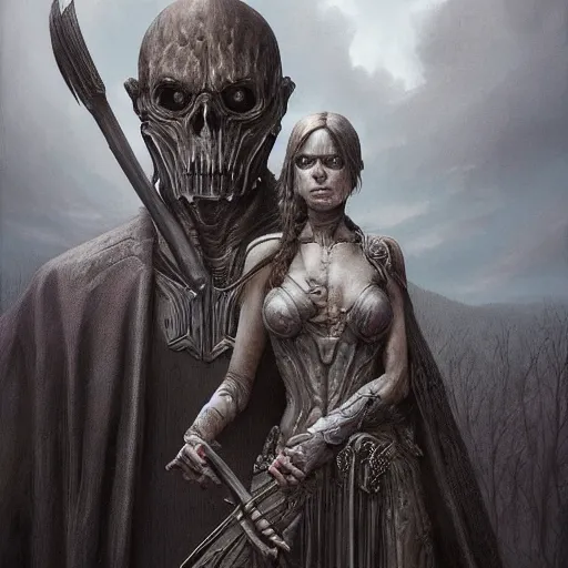 Image similar to American Gothic dark epic fantasy, trending on artstation, by Artgerm, H.R. Giger and Zdizslaw Beksinski, highly detailed