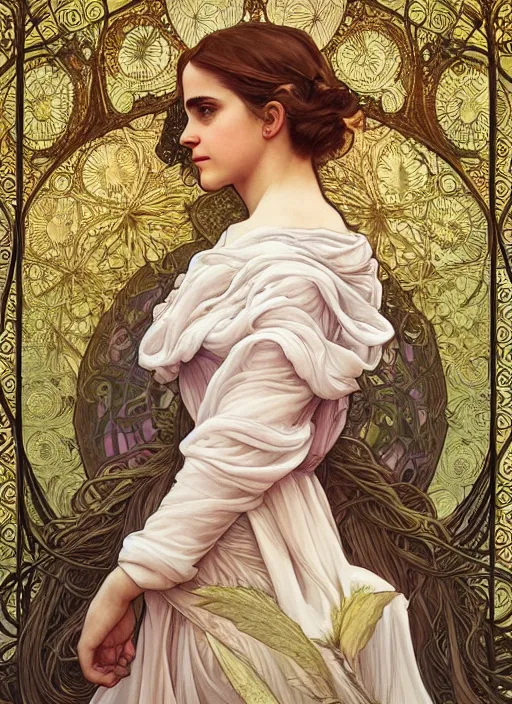 Image similar to Emma Watson as Godness of Love, cute, fantasy, intricate, elegant, highly detailed, digital painting, 4k, HDR, concept art, smooth, sharp focus, illustration, art by alphonse mucha,artgerm, H R Giger, beautiful detailed intricate insanely detailed octane render, 8K artistic photography, photorealistic,