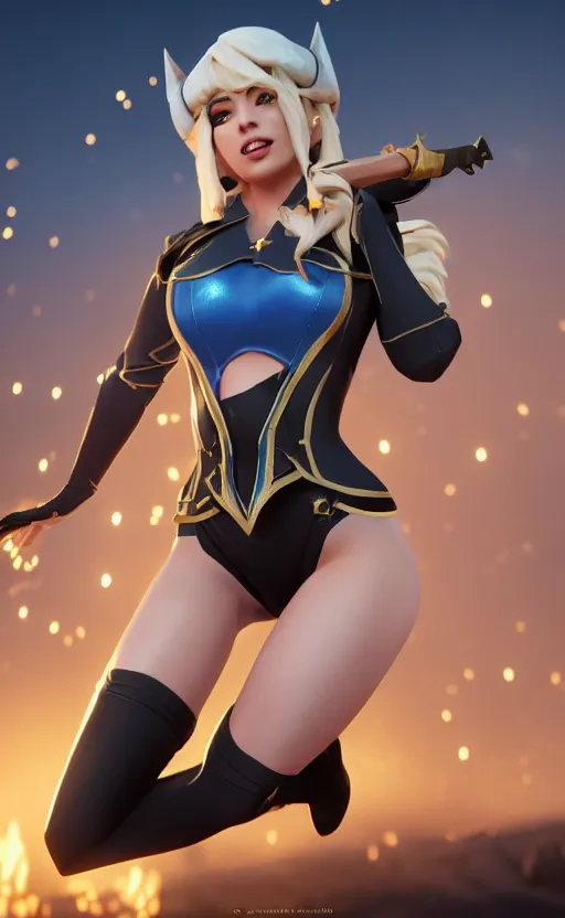 Image similar to still of pretty Ashe (League of Legends) in KDA More music video. 3d render, octane render, game art, realistic, highly detailed, trending on artstation, 4k, trending on artstation, pixar, cgsociety, unreal engine 5, redshift render, trending on artstation, blender, behance, cg