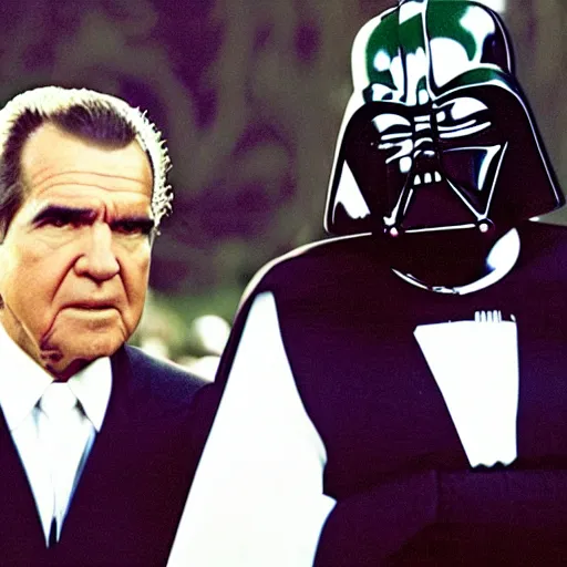 Image similar to still of richard nixon and donald trump as master and apprentice sith lords, star wars episode i ( 1 9 9 9 )