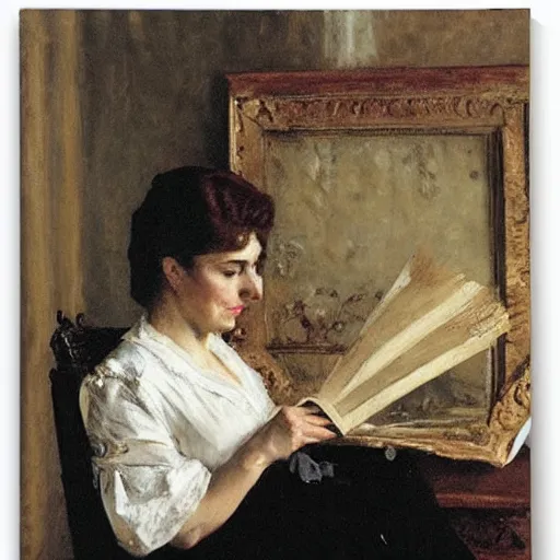 Prompt: woman reading a construction manual by alfred stevens