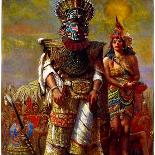 Image similar to the aztec emperor montezuma painted by gaston bussiere