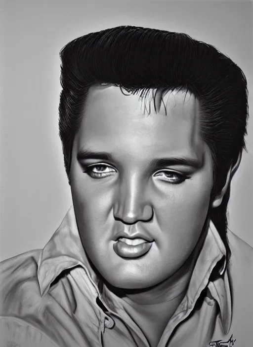 Image similar to portrait of elvis presley by paul cadden