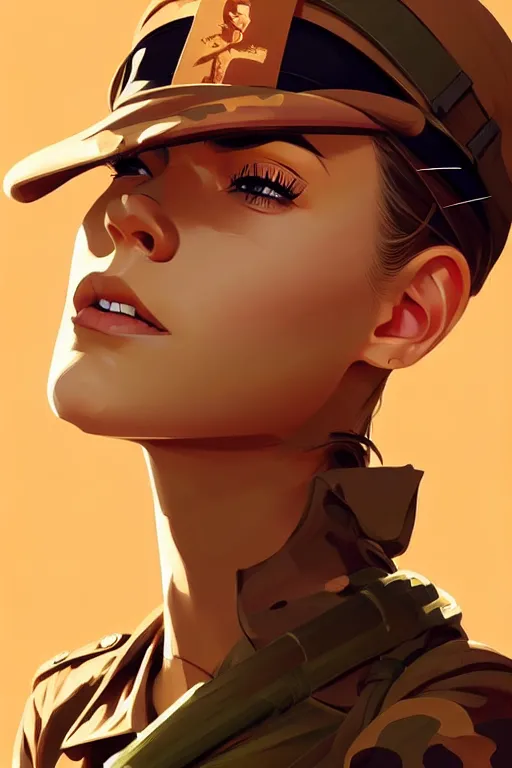 Image similar to ww 2 sniper, desert colors, smooth face, centered median photoshop filter cutout vector behance hd by artgerm, jesper ejsing, by rhads, makoto shinkai and lois van baarle, ilya kuvshinov, rossdraws, illustration, art by ilya kuvshinov and gustav klimt