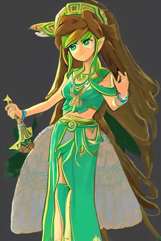 Image similar to a portrait of lady palutena from the legend of zelda breath of the wild, breath of the wild art style.