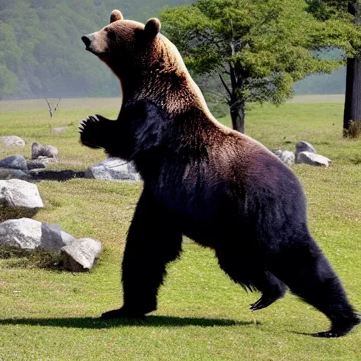 Image similar to a bear entering in picnic are, people are panicking and running