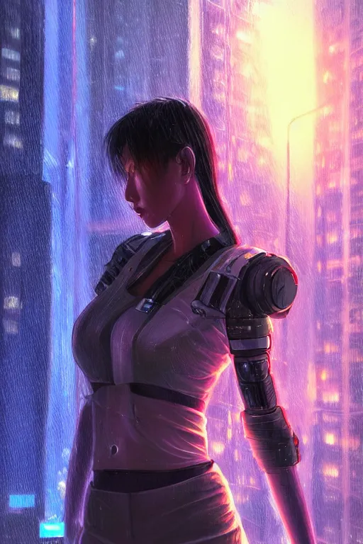 Image similar to portrait futuristic hi-energy cyberpunk young Guardian female, in futuristic heavily raindrop tokyo rooftop cyberpunk night, ssci-fi, fantasy, intricate, very very beautiful, elegant, neon light, highly detailed, digital painting, concept art, human anatomy, soft light, hdri, smooth, sharp focus, illustration, art by tian zi and craig mullins and alphonse mucha and WLOP