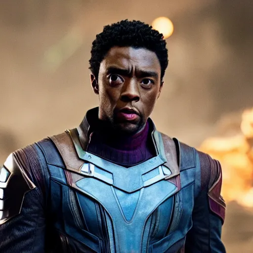 Image similar to film still of Chadwick Boseman as Star Lord in Guardians of the Galaxy