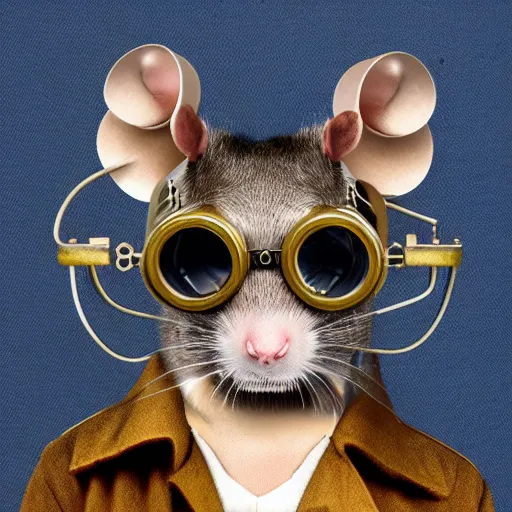 Image similar to a rat with steampunk googles, by schizophrenia patient