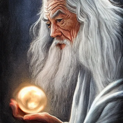 Image similar to Gandalf pondering his orb by Magalie Villeneuve