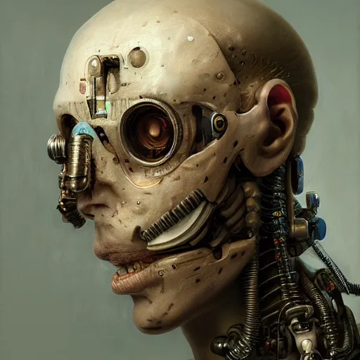 Prompt: Ultra detailed, 4K Portrait of a Cyborg by Rachel Ruysch
