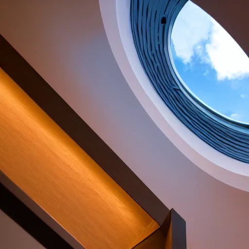 Prompt: looking up at roof skylight with led strip light surround, realistic, photography, home and garden, houzz, highly detailed, 8k,