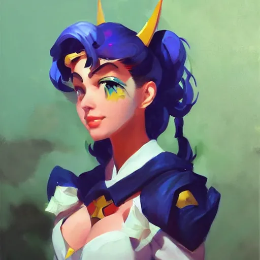 Image similar to greg manchess portrait painting of sailor moon as overwatch character, medium shot, asymmetrical, profile picture, organic painting, sunny day, matte painting, bold shapes, hard edges, street art, trending on artstation, by huang guangjian and gil elvgren and sachin teng