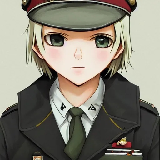 Image similar to beautiful little blonde boy in nazi uniform. made in abyss art style, inspired by kris from deltarrune, cute detailed artwork, anatomically correct, soft details, ilya kuvshinov, reflection, perfect composition, portrait, illumination, digital art, detailed anime soft face, symmetrical face, western comic, illustration, realistic, nazism