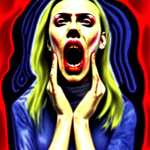 Prompt: epic professional digital portarit of scarlet johansson in the scream by edvard munch, epic, stunning, gorgeous, much wow, masterpiece.