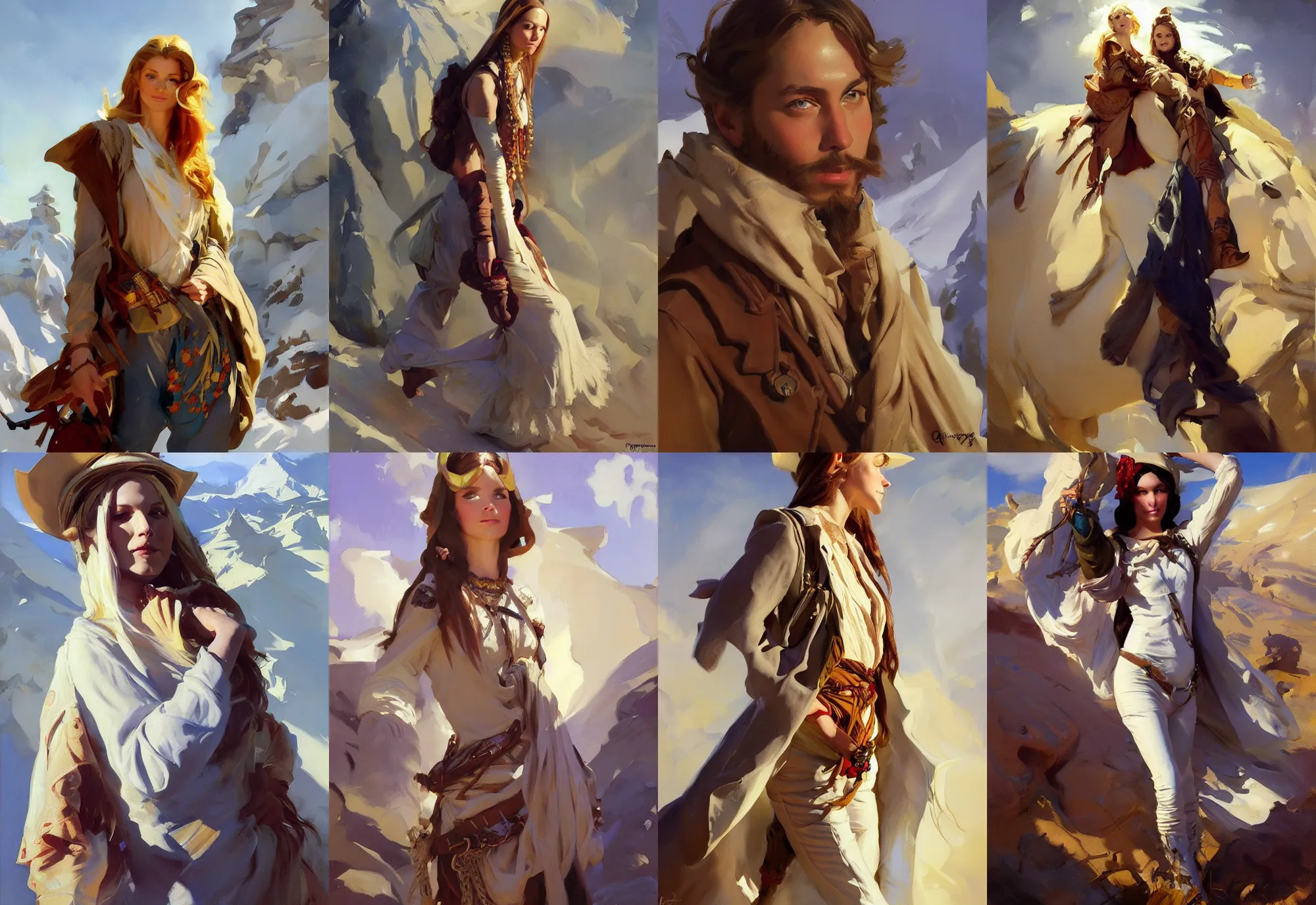 Image similar to portrait of hippie model girl jodhpurs hyperborea winter traveler treasure hunter greg manchess painting by sargent and leyendecker, fantasy, medium shot, asymmetrical, intricate, elegant, matte painting, illustration, hearthstone, by rhads, by greg rutkowski, by greg tocchini, by james gilleard, by joe fenton