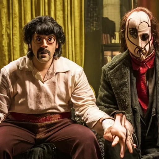 Prompt: what we do in the shadows production photos in the style of steve ditko 1 megapixel