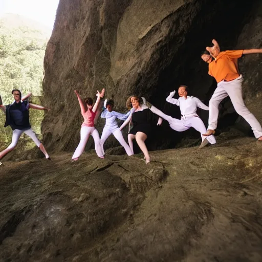 Image similar to group of people dancing and falling down a cliff