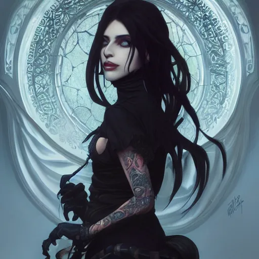 Image similar to attractive goth woman with a frog, intricate, highly detailed, digital painting, artstation, concept art, smooth, sharp focus, illustration, unreal engine 5, 8 k, art by artgerm and greg rutkowski and alphonse mucha