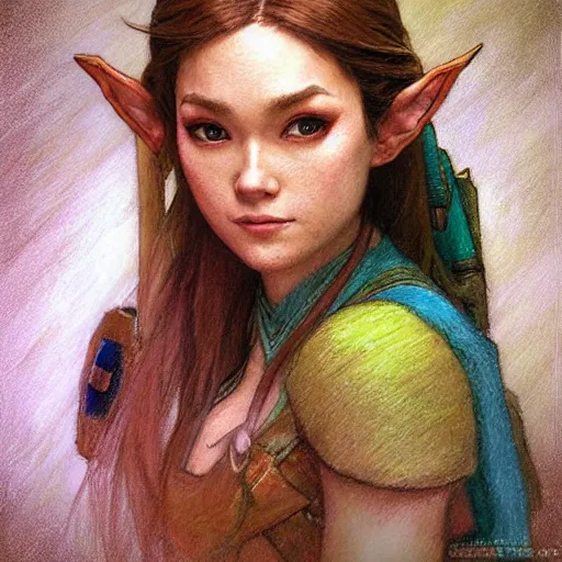 Image similar to zelda portrait, Crayon, textured art by Stanley Artgerm Lau , greg rutkowski, thomas kindkade, alphonse mucha, loish, norman rockwell