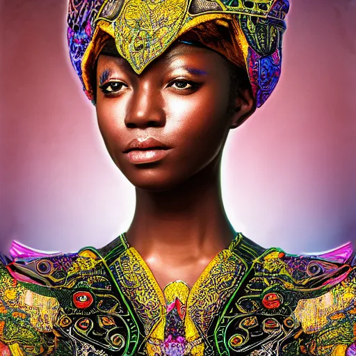 Image similar to professional photograph portrait of African Elvin fantasy princess, intricate complexity, manga styling, intricate complexity, subsurface scatter, drum scanner, 8k render