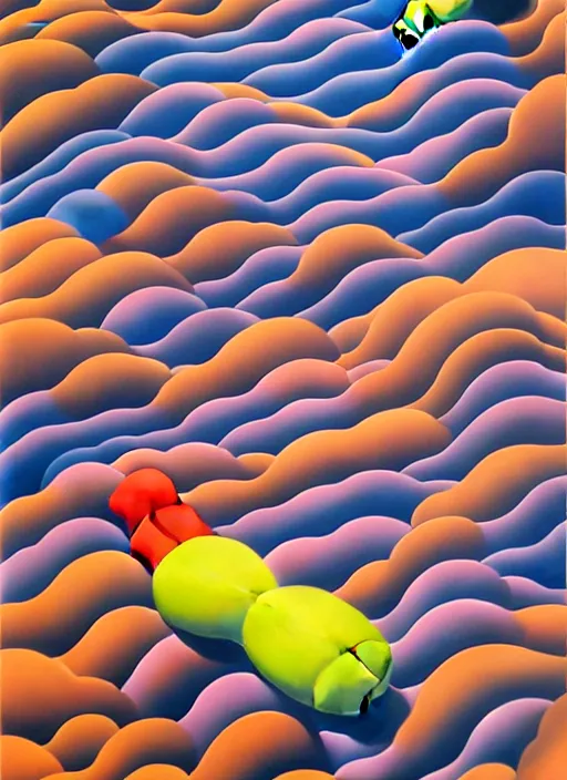 Prompt: inflated men by shusei nagaoka, kaws, david rudnick, airbrush on canvas, pastell colours, cell shaded, 8 k