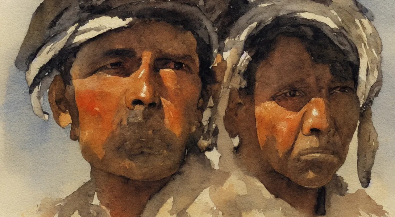 Image similar to close up portrait an indian, watercolor, Winslow Homer