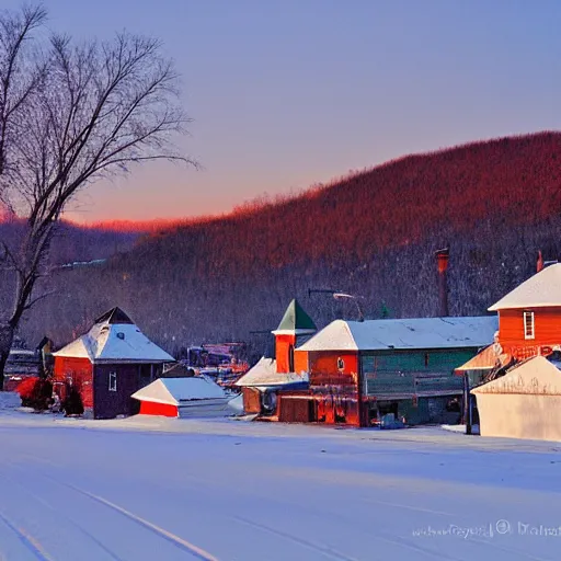 Image similar to small quebec town, winter, dawn
