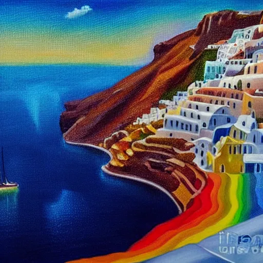 Image similar to professional painting of Santorini in the style of Gabriel Dawe, smooth, sharp focus, illustration, intricate, stormy weather, extremely detailed masterpiece,