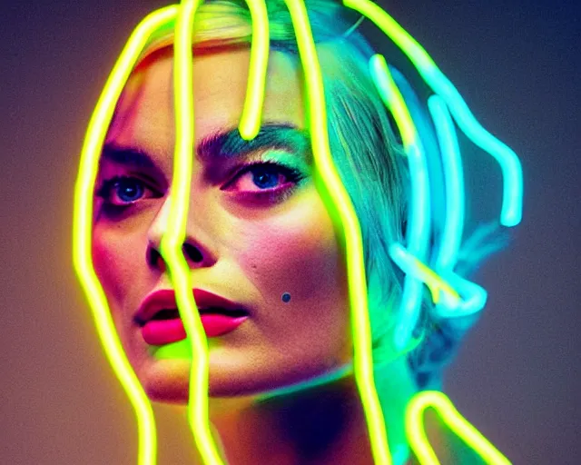 Image similar to margot robbie as a neon sculpture, hyper detailed