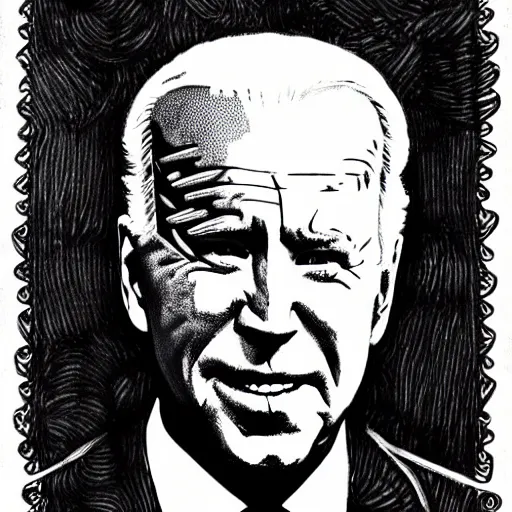 Image similar to joe biden face closeup, zentangle style